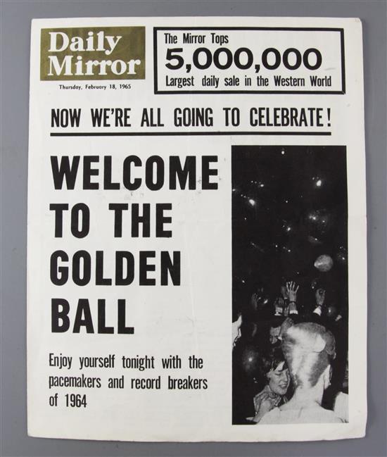 A Daily Mirror Thursday February 18, 1965, Welcome to The Golden Ball programme, 10 x 8in.